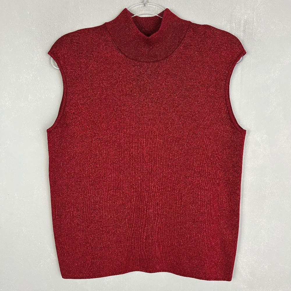 Coldwater Creek plus size 1X mock neck knit tank red silk metallic